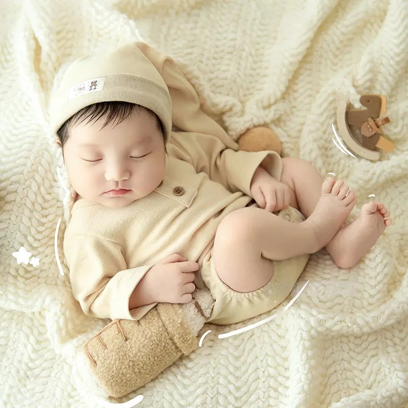 Khaki Horse Milk Outfit Theme Set - Newborn Photography Props - Image 2